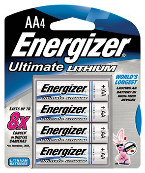 4 Pack AA Energizer Ultimate Lithium Batteries